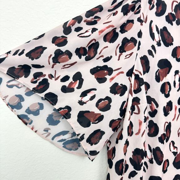 Eloquii Womens Blouse Top Size 20 Flowy Chiffon Watercolor Animal Print Tan - Picture 4 of 7